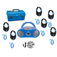 Thumbnail for Centro de escucha de 6 estaciones con audífonos de lujo AudioAce Boombox, Jackbox y Smart-Trek con acentos azules