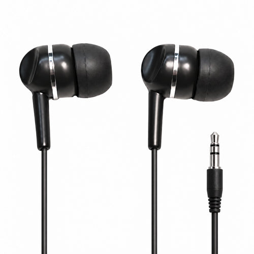 School Earbuds LH-3 - Black premium stereo headphones for education and classroom use, ideal for bulk school headphone packs.