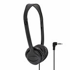 Black over-ear wired headphones with a padded headband and ear cups, shown on a plain white background with a right-angle audio plug visible at the cable end.