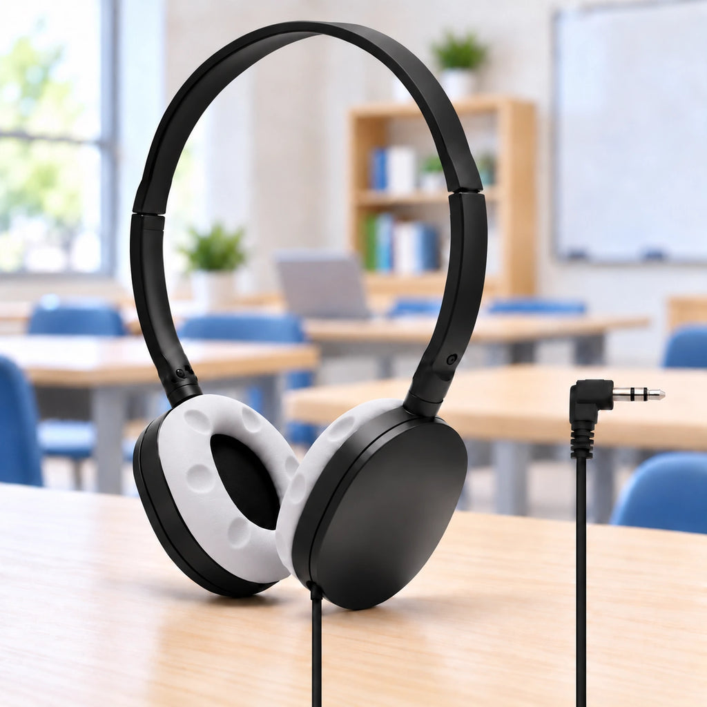Auriculares escolares con casco gris suave, paquete de 50