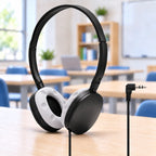 Auriculares escolares con casco gris suave, paquete de 50