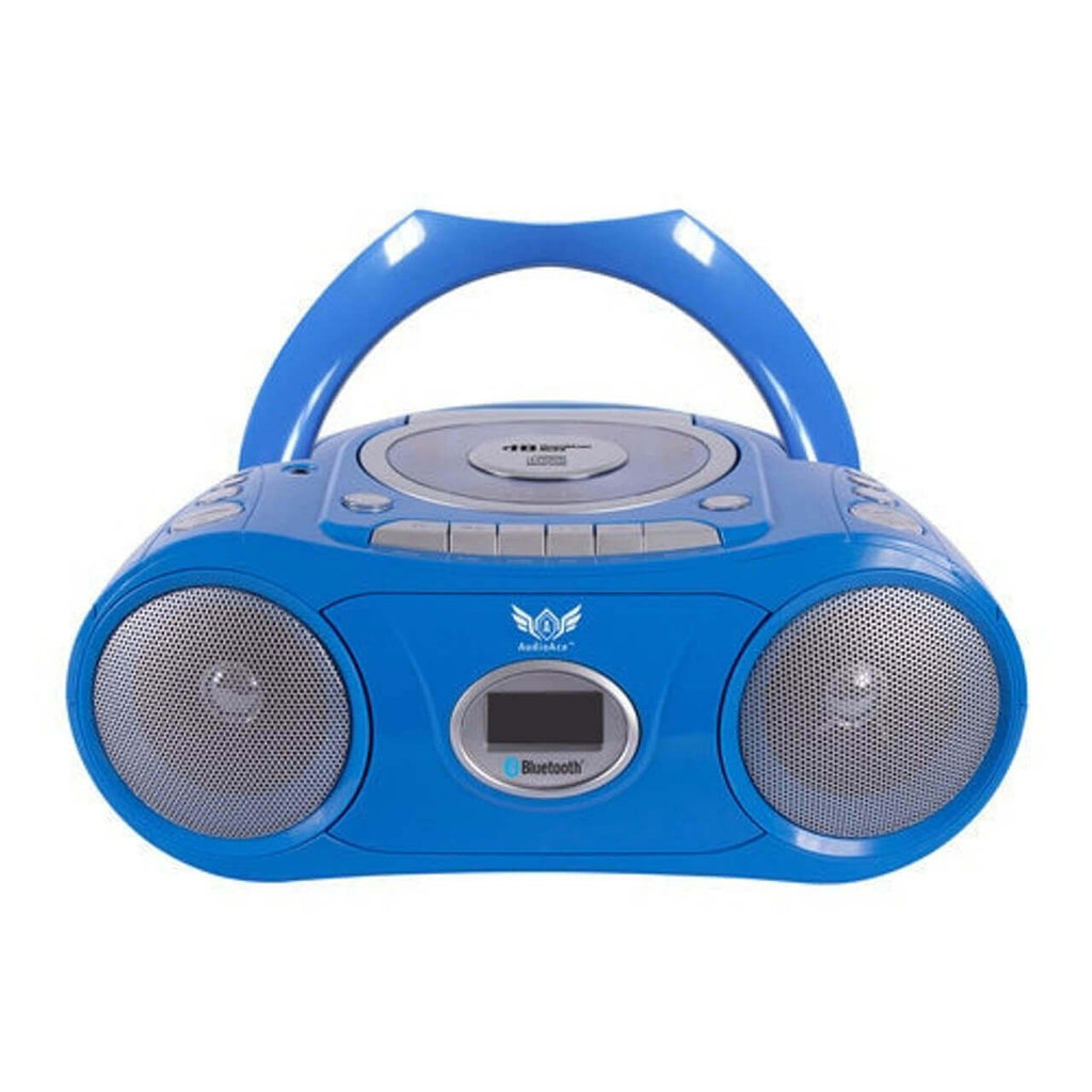 AudioAce 6-Station Listening Center Smart-Trek Headphones blue boombox with Bluetooth and speakers.