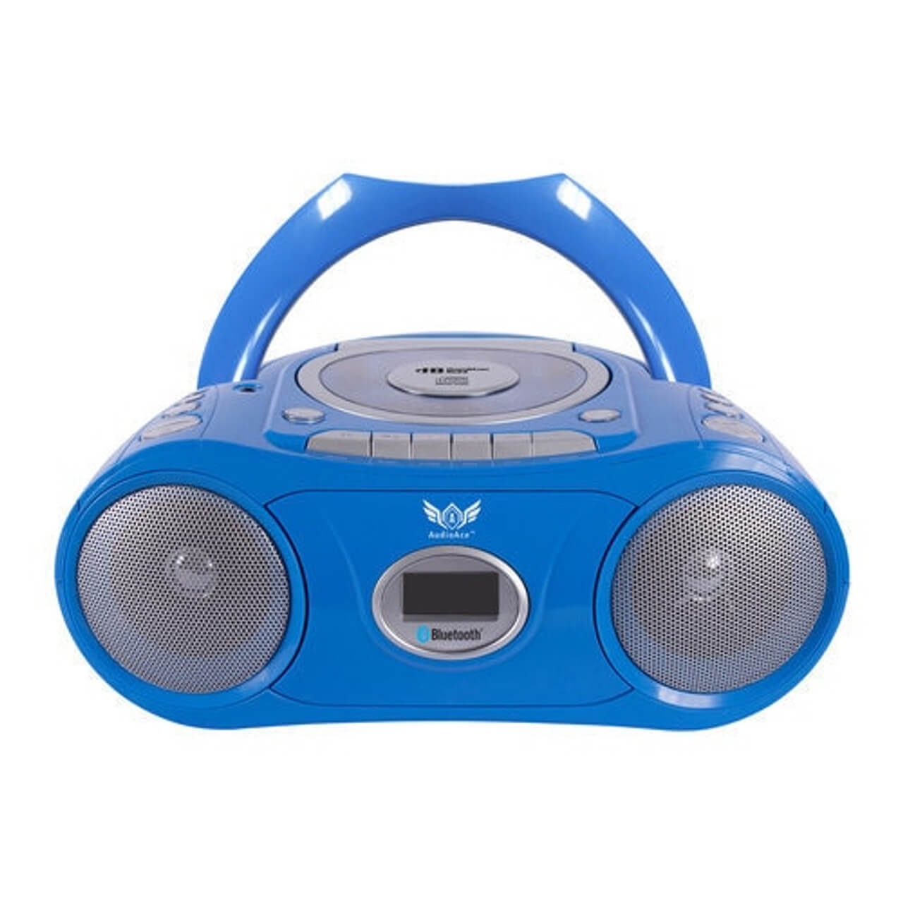Centro de escucha de 6 estaciones con audífonos de lujo AudioAce Boombox, Jackbox y Smart-Trek con acentos azules