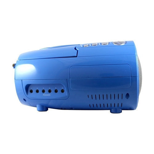 side view of Portable boombox with Bluetooth, CD player, cassette deck, and FM radio