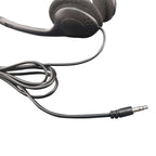 Detail view of cable and 3.5mm headphone plug on personal economical headphones