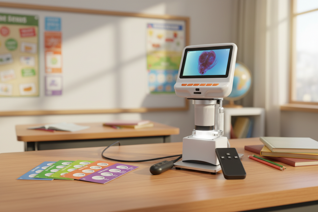HamiltonBuhl ScoutPro Microscope with 4” Built-In Monitor and Specimen Slides