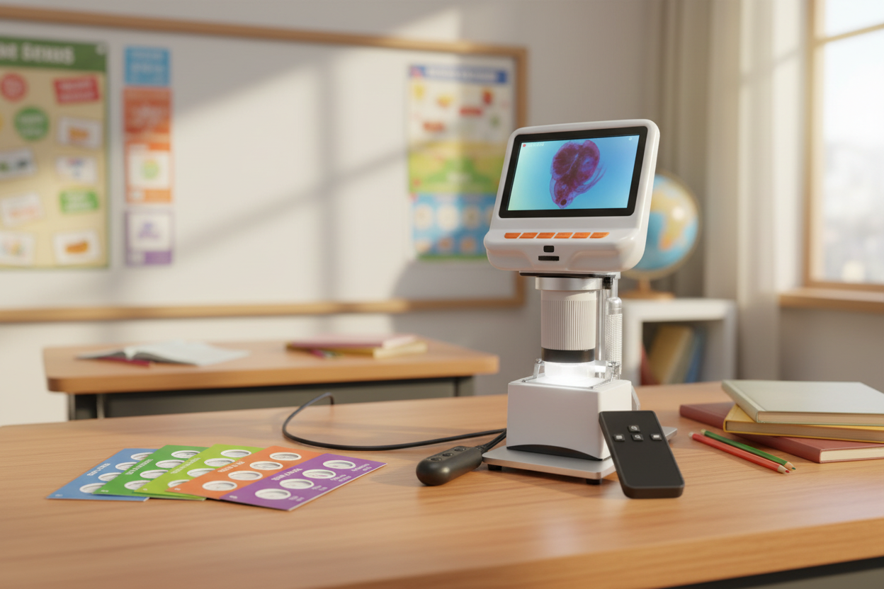 HamiltonBuhl ScoutPro Microscope with 4” Built-In Monitor and Specimen Slides