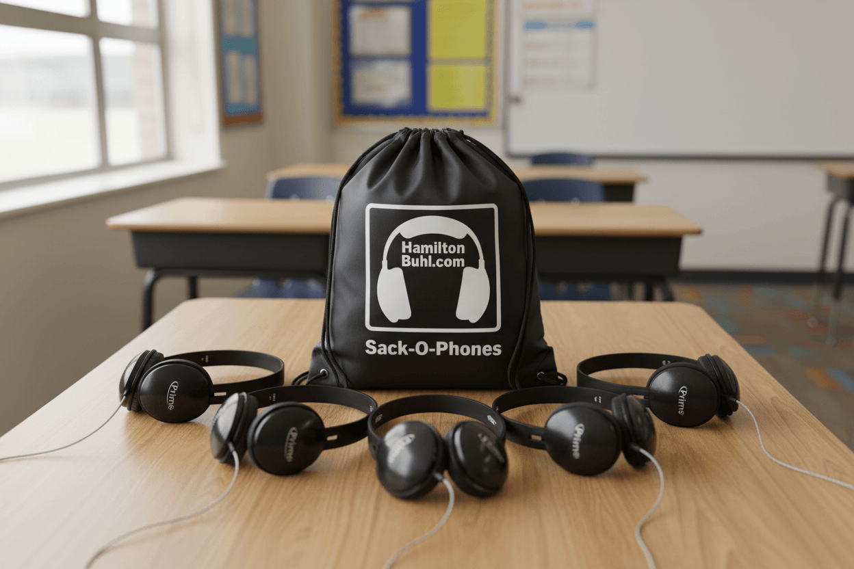 HamiltonBuhl Sack-O-Phones 5 Pack Primo Stereo Headphones - Black