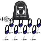 HamiltonBuhl Sack-O-Phones with 8 Blue Primo  Headphones & 3.5mm Jackbox