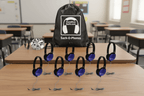 HamiltonBuhl Sack-O-Phones with 8 Blue Primo  Headphones & 3.5mm Jackbox