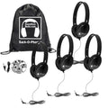 HamiltonBuhl Sack-O-Phones with 4 Black Primo Headphones and 3.5mm Jackbox