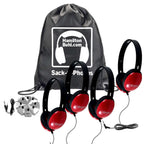 HamiltonBuhl Sack-O-Phones with 4 Red Primo Headphones & 3.5mm Jackbox