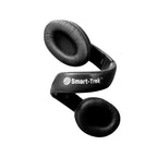 Close-up of padded ear cushions on Smart-Trek Deluxe USB stereo headphones with inline volume control