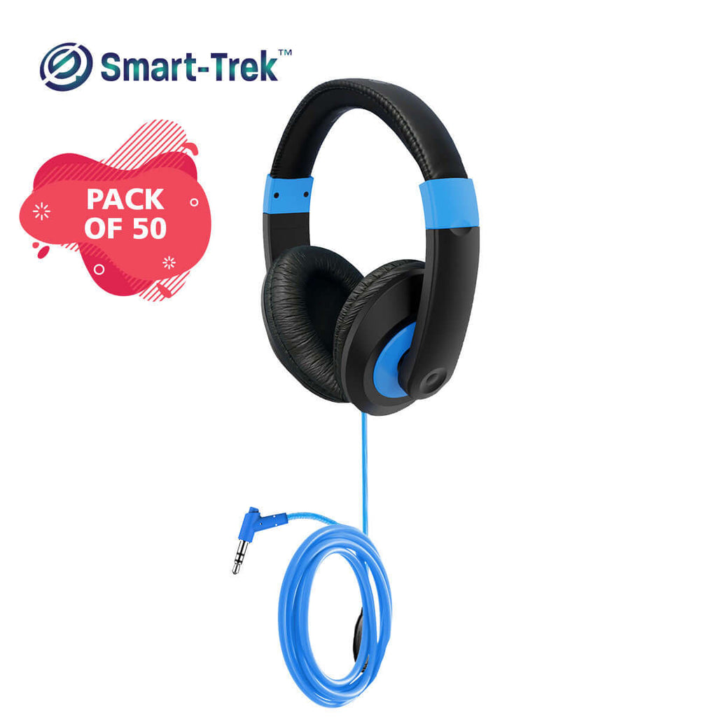 HamiltonBuhl Smart-Trek Deluxe Stereo Headphones – Blue – 50 Pack