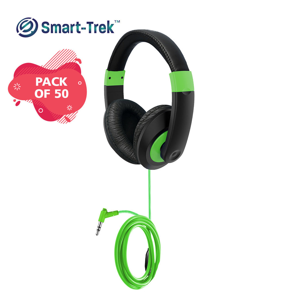 HamiltonBuhl Smart-Trek Deluxe Stereo Headphones – Green Accents – 50 Pack