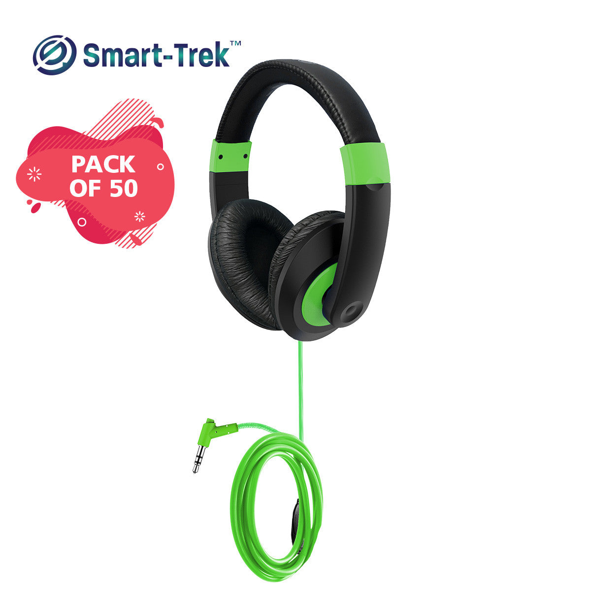 HamiltonBuhl Smart-Trek Deluxe Stereo Headphones – Green Accents – 50 Pack