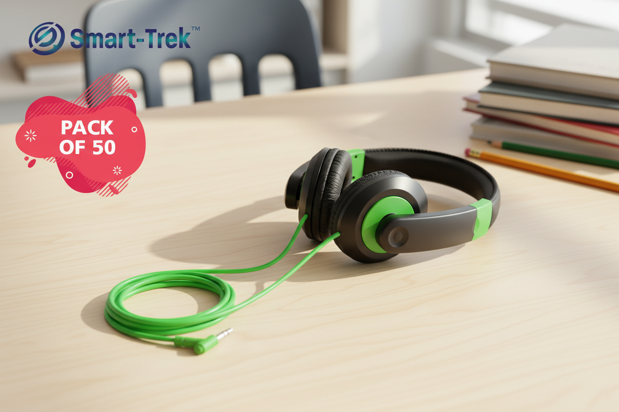 HamiltonBuhl Smart-Trek Deluxe Stereo Headphones – Green Accents – 50 Pack