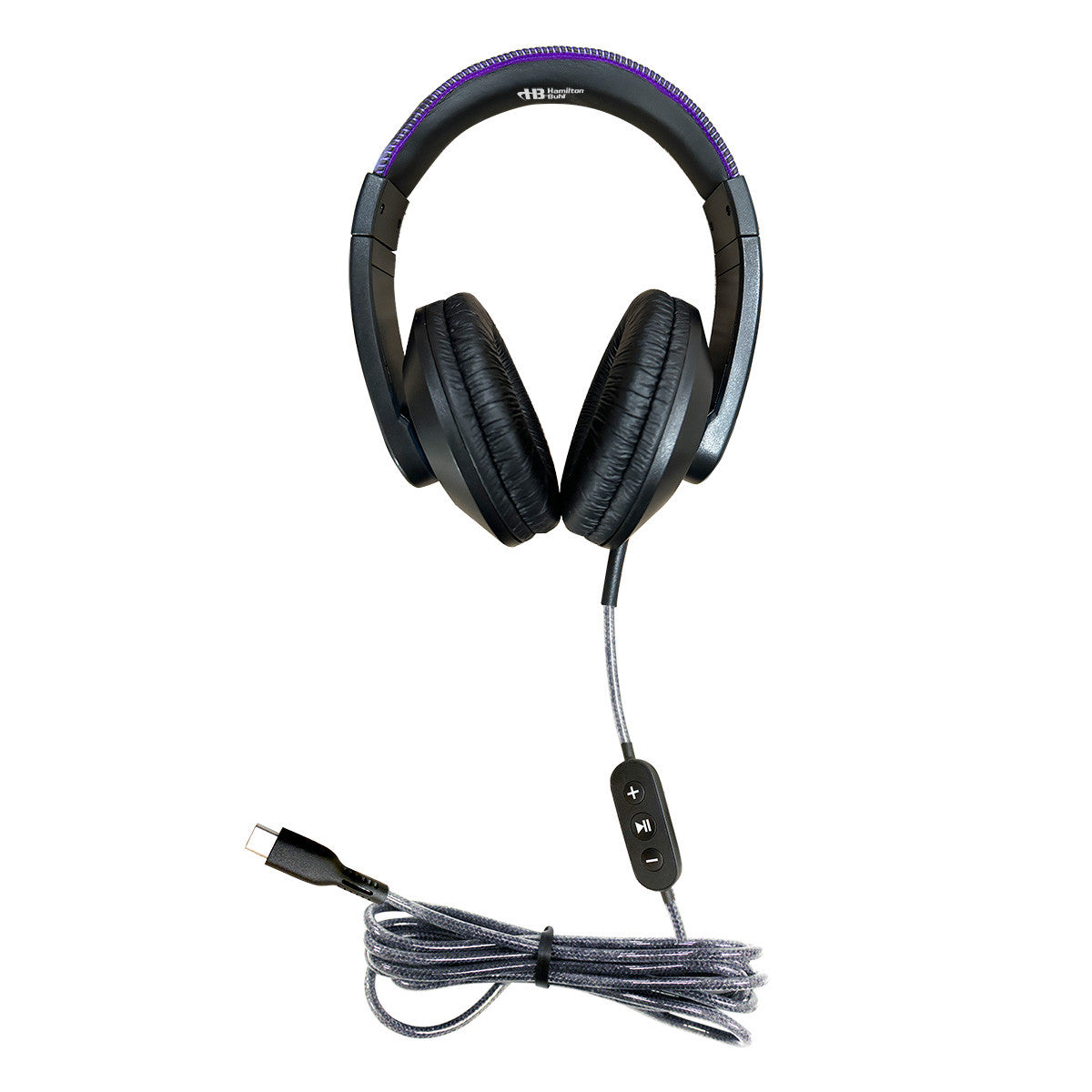 50 Pack of Smart-Trek Deluxe USB-C Plug Stereo Headphone with Metallic Purple Accents and In-Line Volume Control
