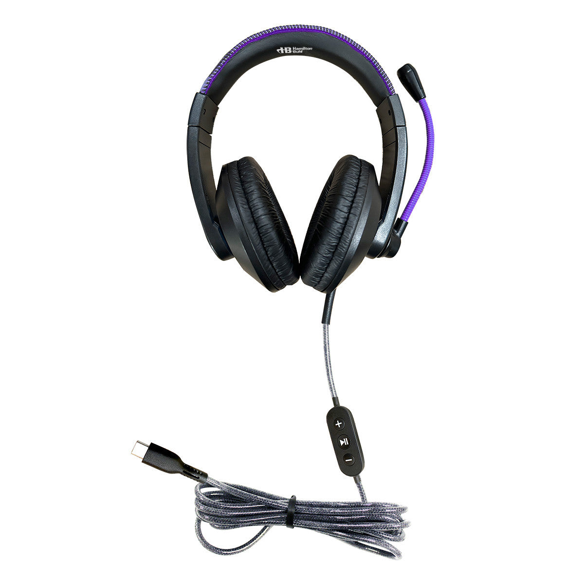 Smart-Trek Deluxe USB-C Plug Stereo Headset with In-Line Volume Control and Metallic Purple Accents 50 Pack