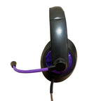 side view of Smart-Trek Deluxe USB-C stereo headsets with inline volume control, metallic purple accents, classroom 50 pack