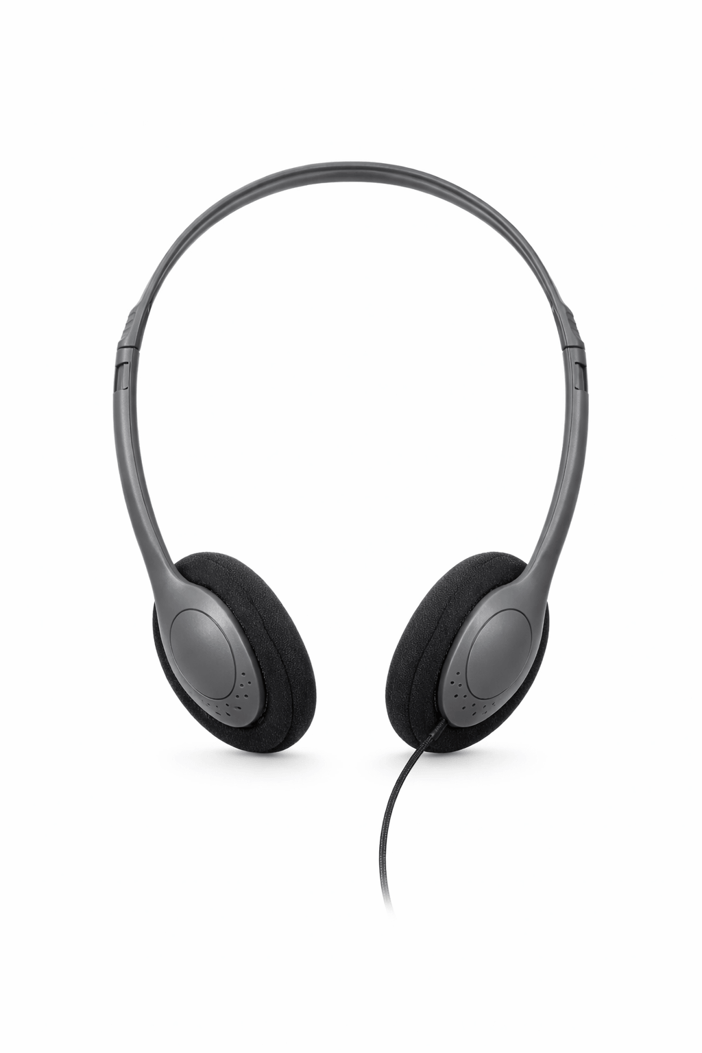 Front view of SoundLH black on-ear classroom headphones"