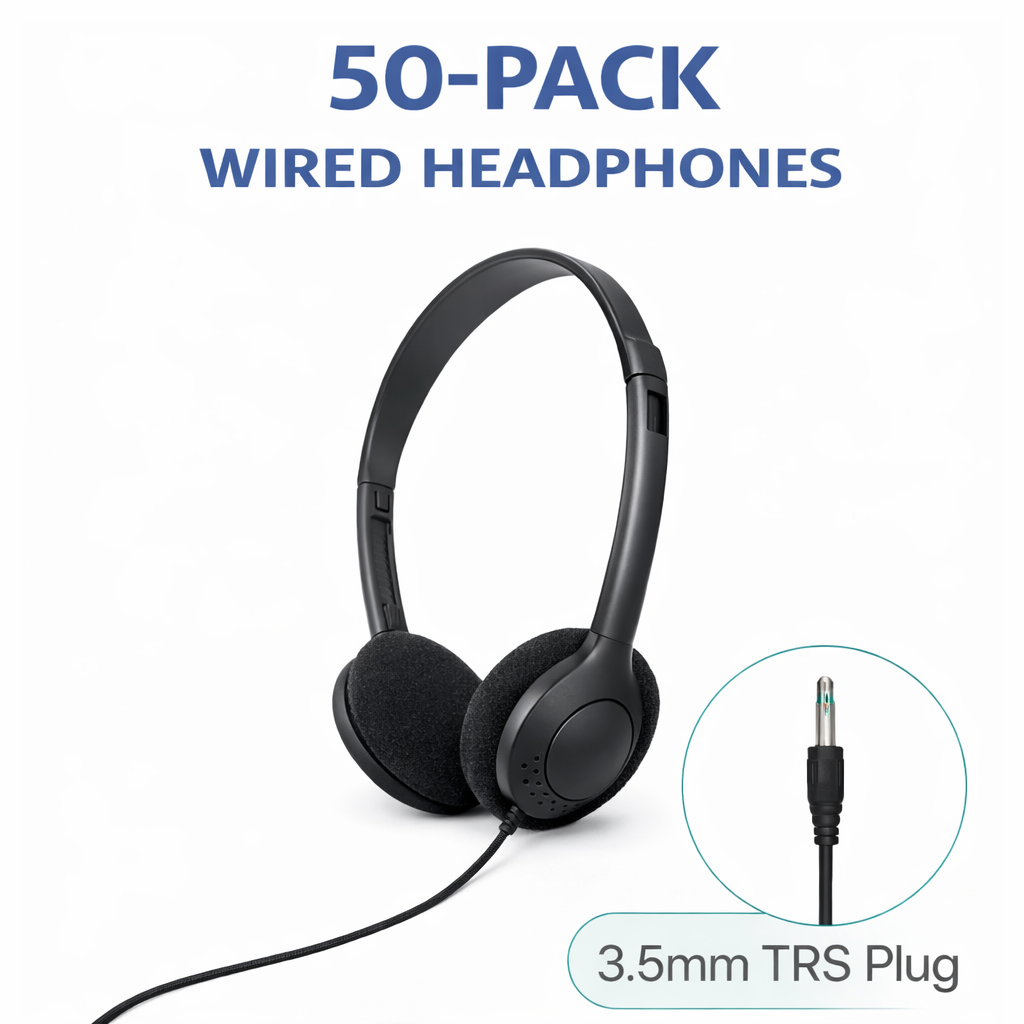 SoundLH Classroom Headphones Black On-Ear, Foam Cushions 50 pack