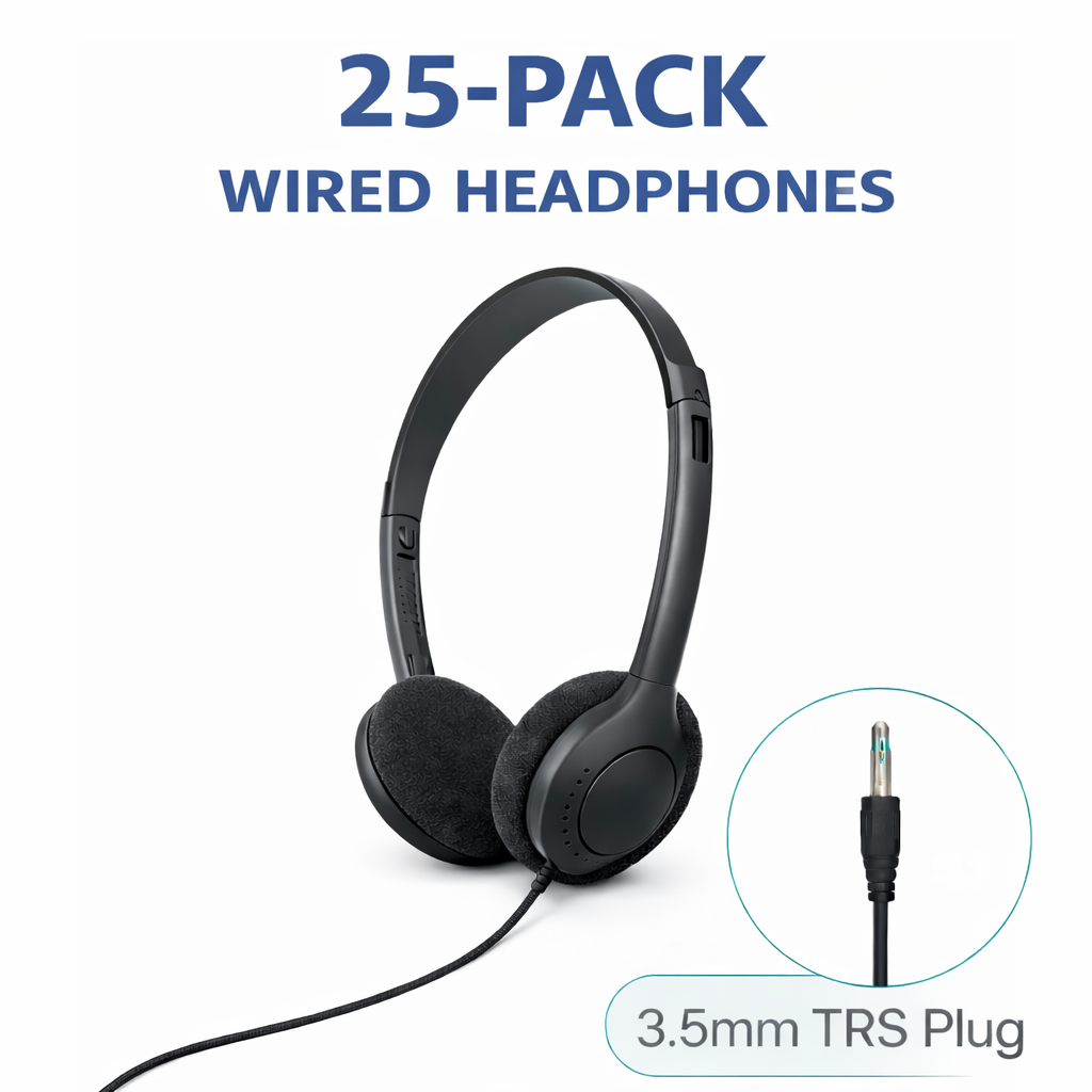 SoundLH Classroom Headphones Black On-Ear, Foam Cushions 25 pack