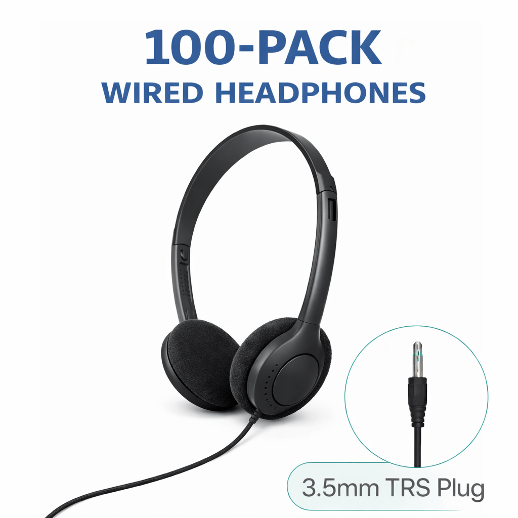 SoundLH classroom headphones 100 pack black on-ear foam cushion