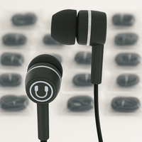 Thumbnail for Sound LH earbuds with blurred packaging of 50 earbuds in background