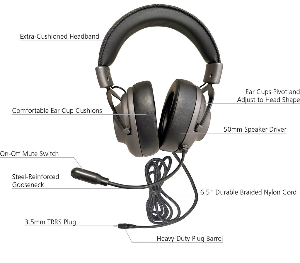 Details of Deluxe gaming headset with adjustable volume control and TRRS 3.5mm plug