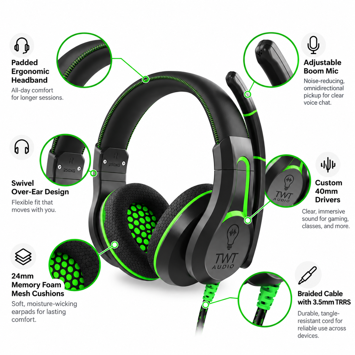 TWT Audio Victory 250XG Gaming Headset – 3.5 mm TRRS