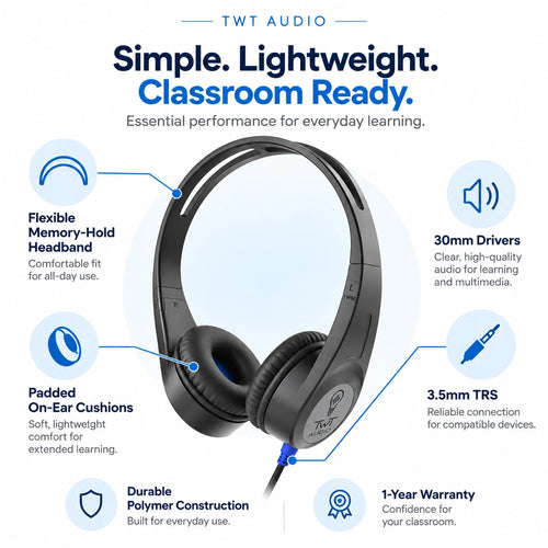 TWT Audio LITE TW50 On-Ear Classroom Headphones – 3.5mm