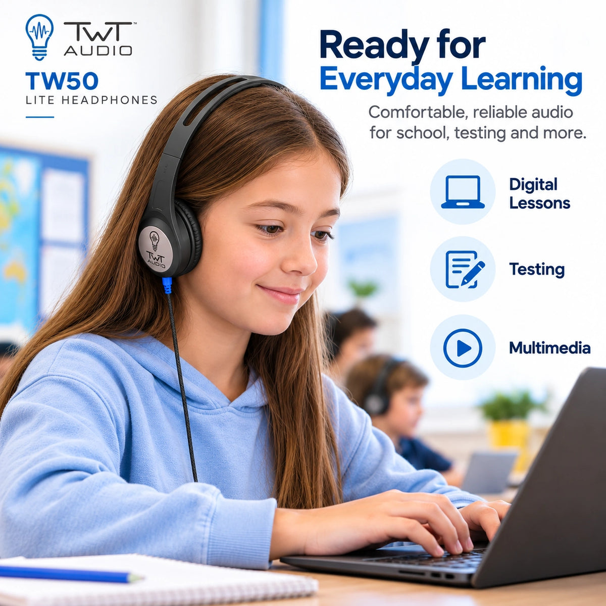 TWT Audio LITE TW50 On-Ear Classroom Headphones – 3.5mm