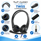 TWT Audio LITE TW55 On-Ear Classroom Headset with Microphone – 3.5mm TRRS