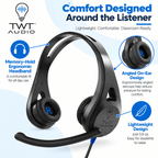 TWT Audio ERGO TW110 On-Ear Headset with Microphone – 3.5mm TRRS