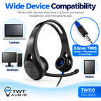 TWT Audio ERGO TW110 On-Ear Headset with Microphone – 3.5mm TRRS