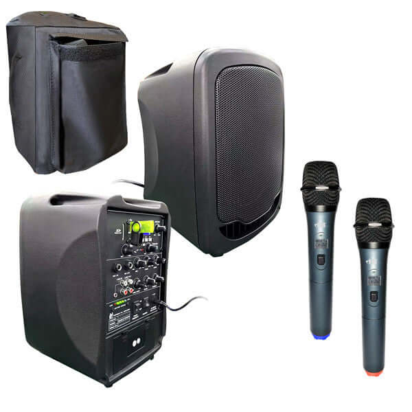 HamiltonBuhl VENU Mini portable PA system featuring a compact speaker unit and included microphone for presentations and events.