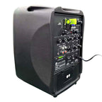 Back side view of HamiltonBuhl VENU Mini portable PA system showing compact cabinet design and side panel details.