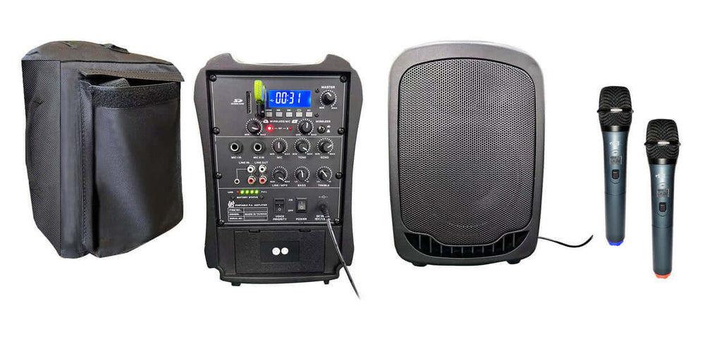 HamiltonBuhl VENU Mini portable PA system with speaker and microphone.