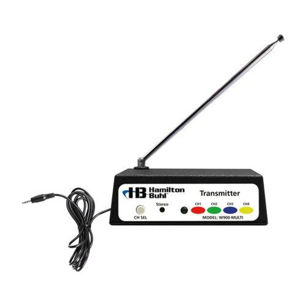 HamiltonBuhl W900-MULTI wireless transmitter for bulk school headphones, connects to analog audio sources for classrooms.