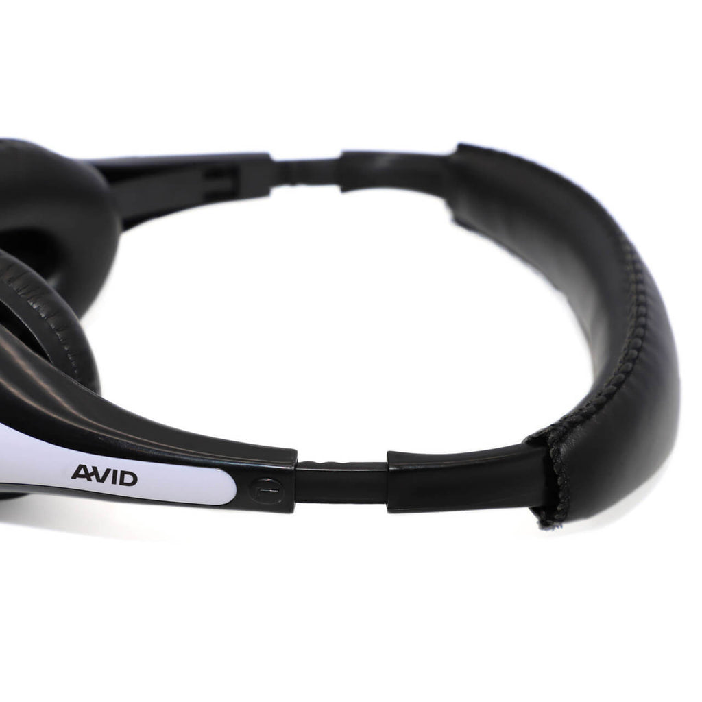 Close-up of AE-35 USB-C headphones featuring cushioned ear pads and adjustable headband for comfort in bulk school headphone packs.