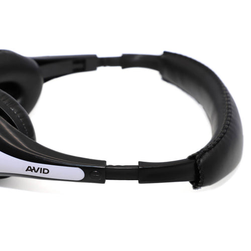 Close-up of AE-35 USB-C headphones featuring cushioned ear pads and adjustable headband for comfort in bulk school headphone packs.