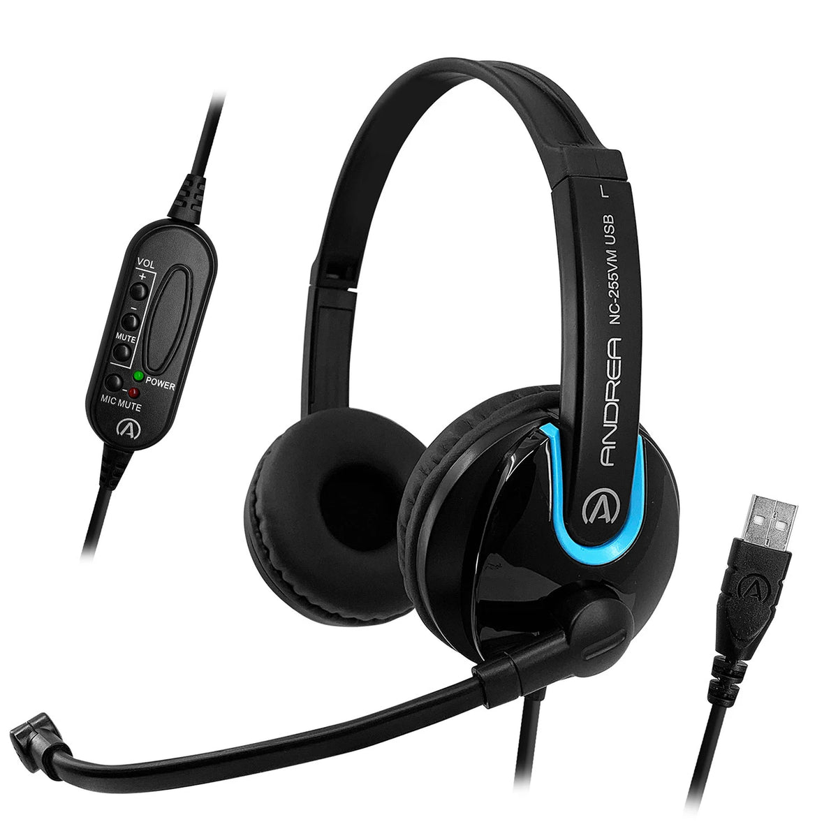Andrea NC-255VM USB On-Ear Stereo USB Headset with In-line Volume and Mute Controls — product view