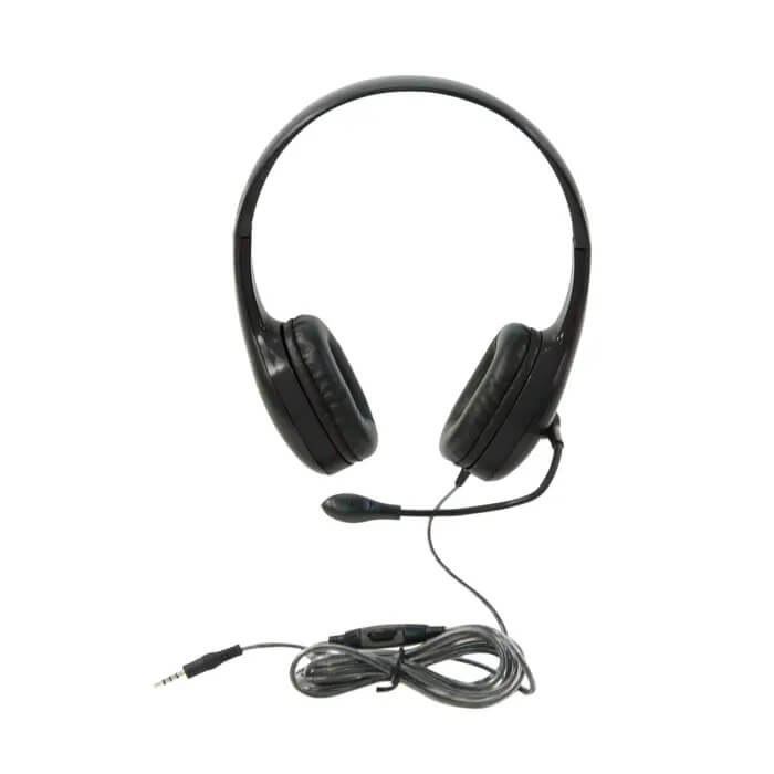 Califone KH-08GT on-ear headset with gooseneck microphone, ideal bulk school headphones for clear audio in classrooms.