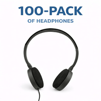 Thumbnail for Black headphones on a white background with text '100-Pack of Headphones' in blue.