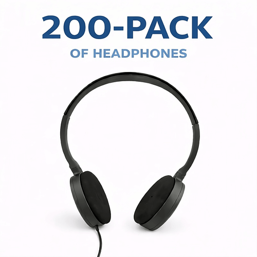 Essential classroom headphones 200 pack with on-ear design for school use