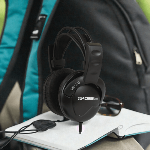 Koss UR20 full-size headphones ideal for bulk school headphone packs and education, providing superior sound and comfort.