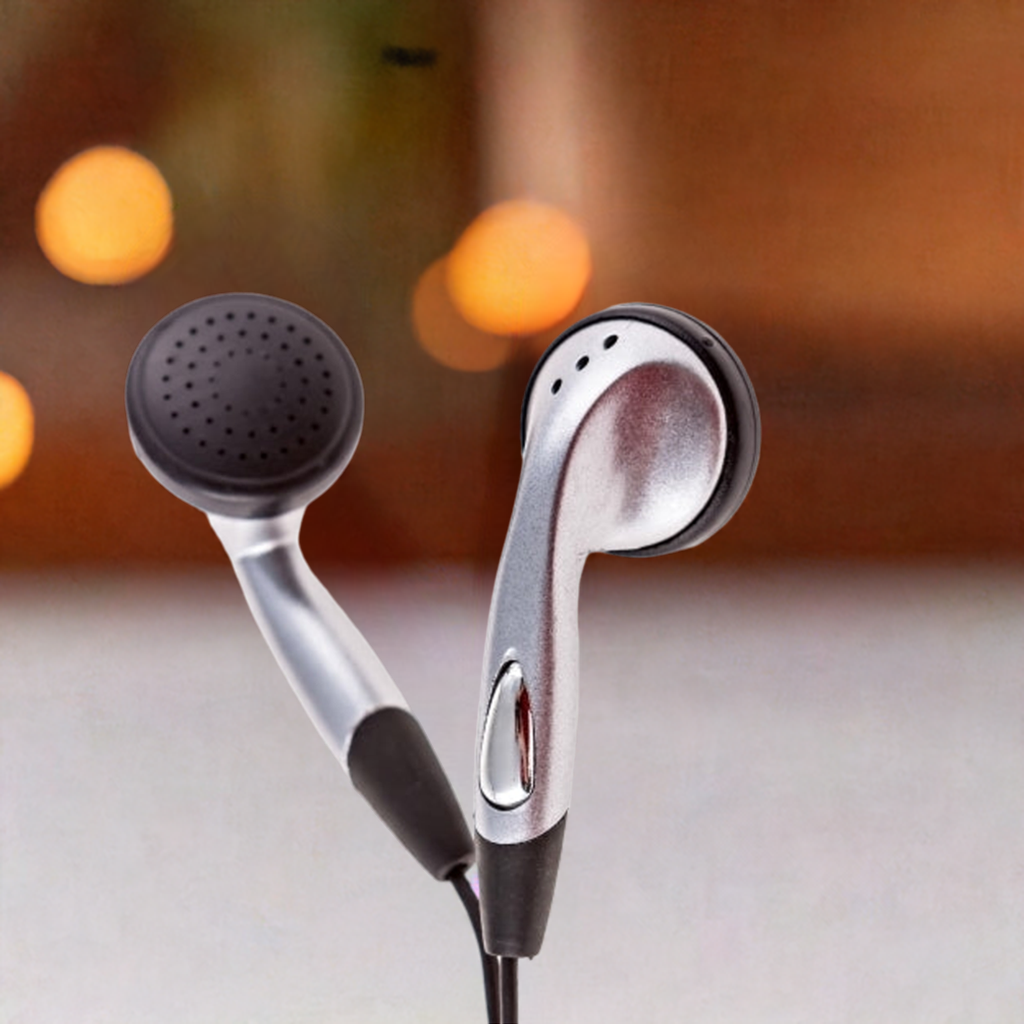 Stylish silver school earbuds designed for education, perfect for bulk purchases in classrooms and learning centers.