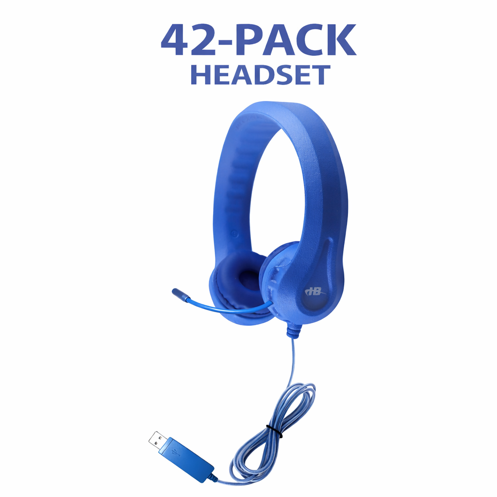 HamiltonBuhl Flex-Phones USB Kids Headset with Gooseneck Microphone Blue 42 Pack