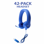 42 pack HamiltonBuhl Flex-Phones USB kids headsets in blue with gooseneck microphones